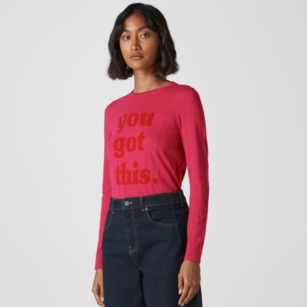 WHISTLES YOU GOT THIS LOGO KNIT Crewneck Sweater Wool/ Cotton Pink Size 2